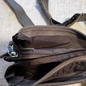 Travelon fanny pack in gray. Small, lightweight, roomy.